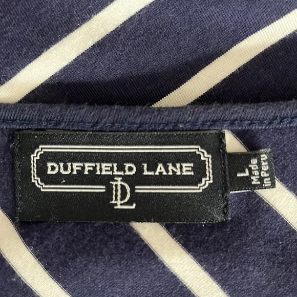 Duffield Lane Diagonal Stripe Knit Shift Dress in Navy & White - Size Large - Picture 4 of 5